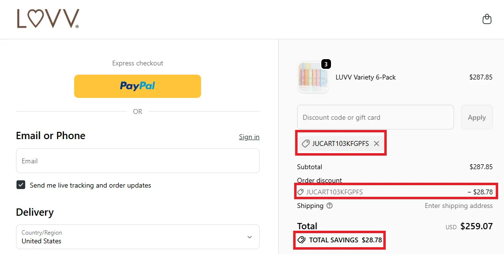 Luvv 40% OFF Discount